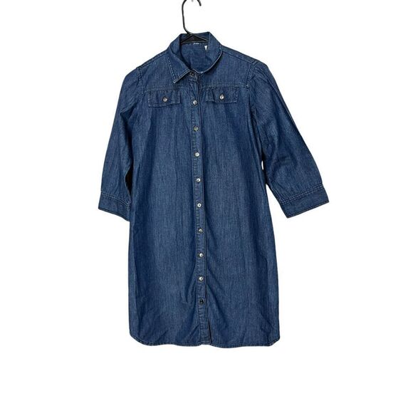 Liz Claiborne Denim Dress Button 3/4 Length Sleeve Size 4 Petite - Picture 1 of 7